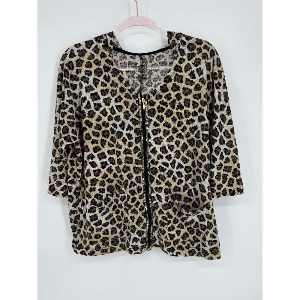 Onque Casuals Leopard Print Sequin Zip Up Hoodie Jacket‎ Womens Size L